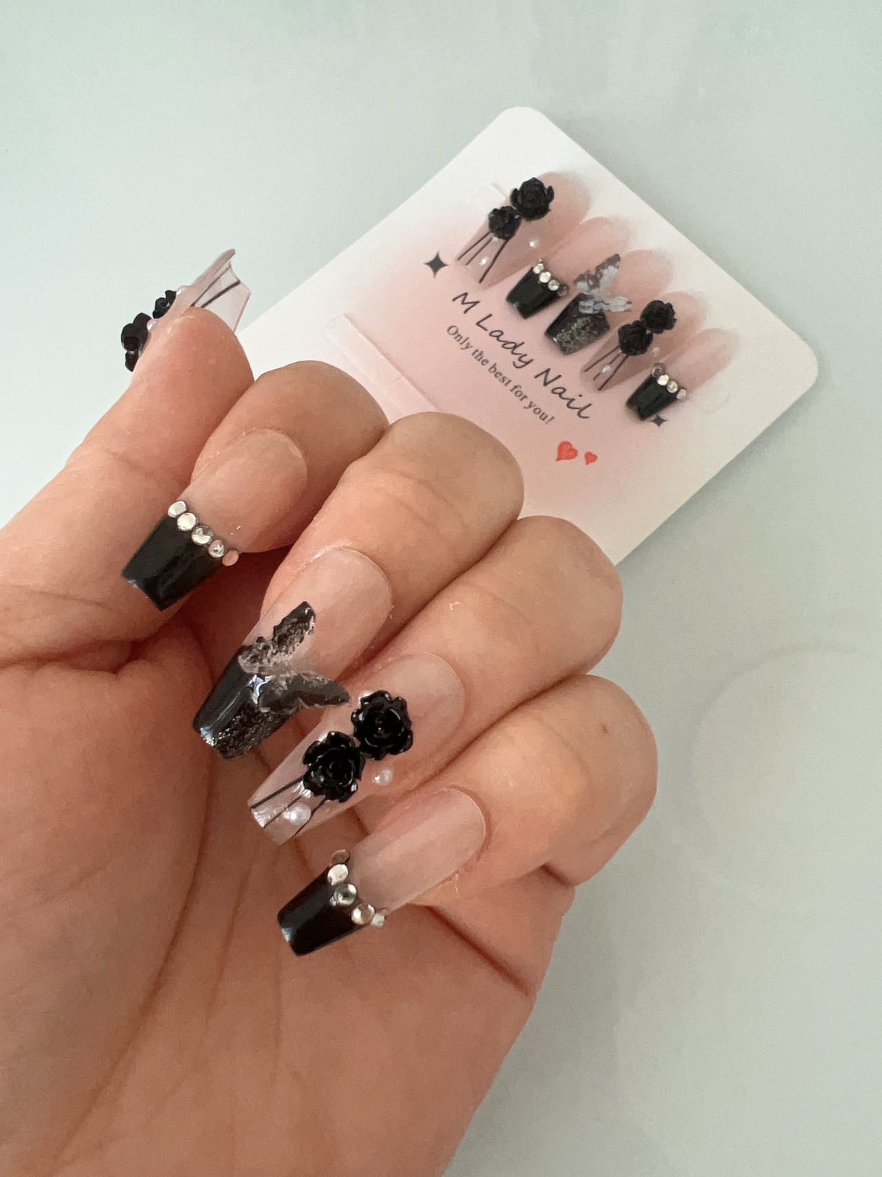 Elegant Black Rose Press On Nails
