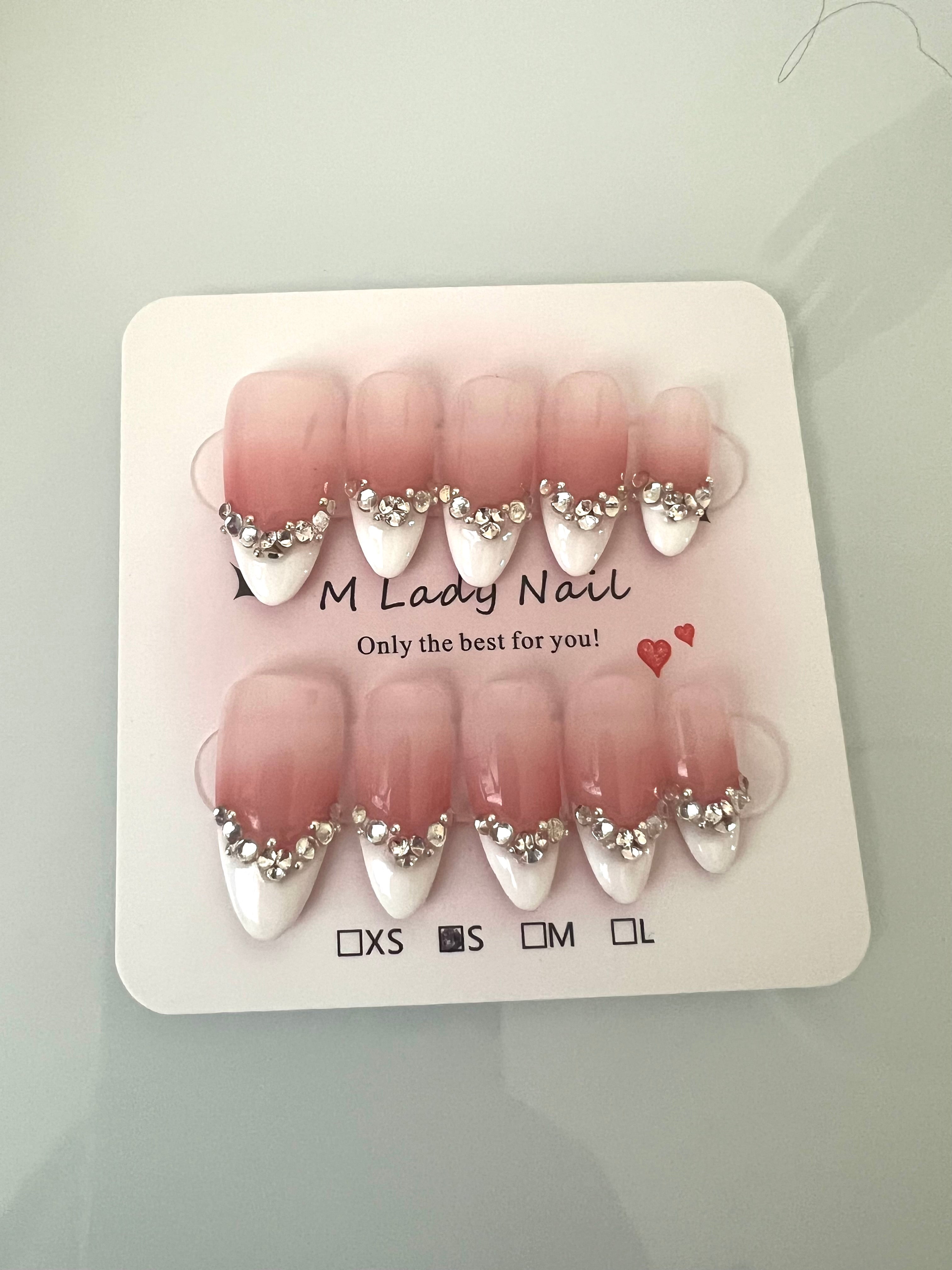 Rhinestone French Elegance Press On Nails