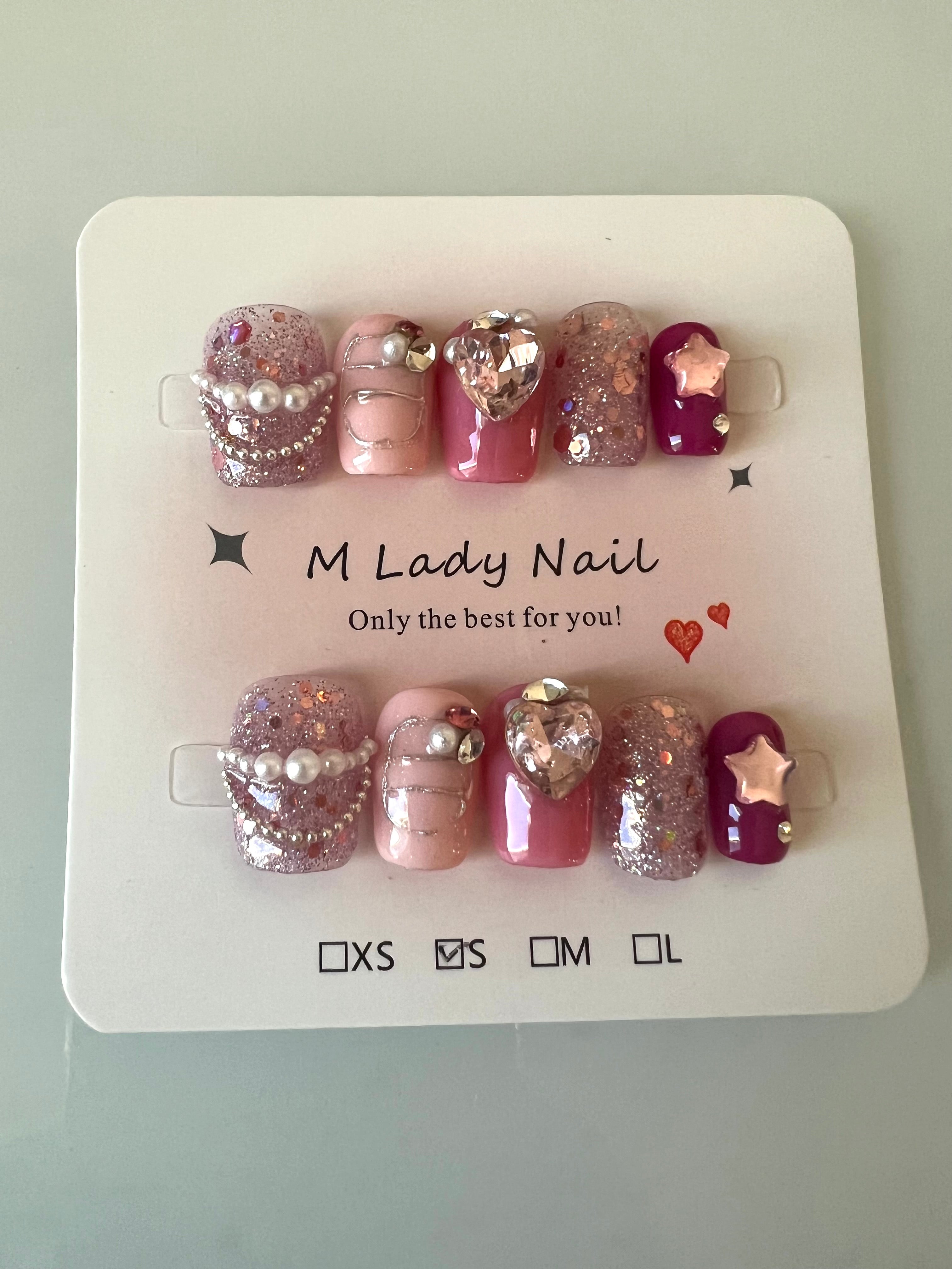 Pink Stardust Press On Nails