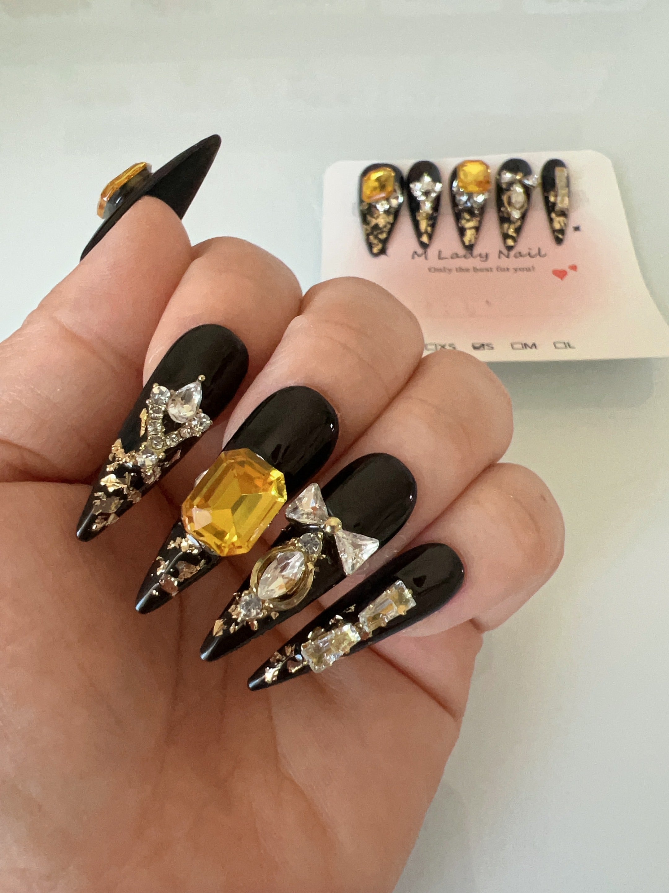 Bold Black Topaz Press On Nails