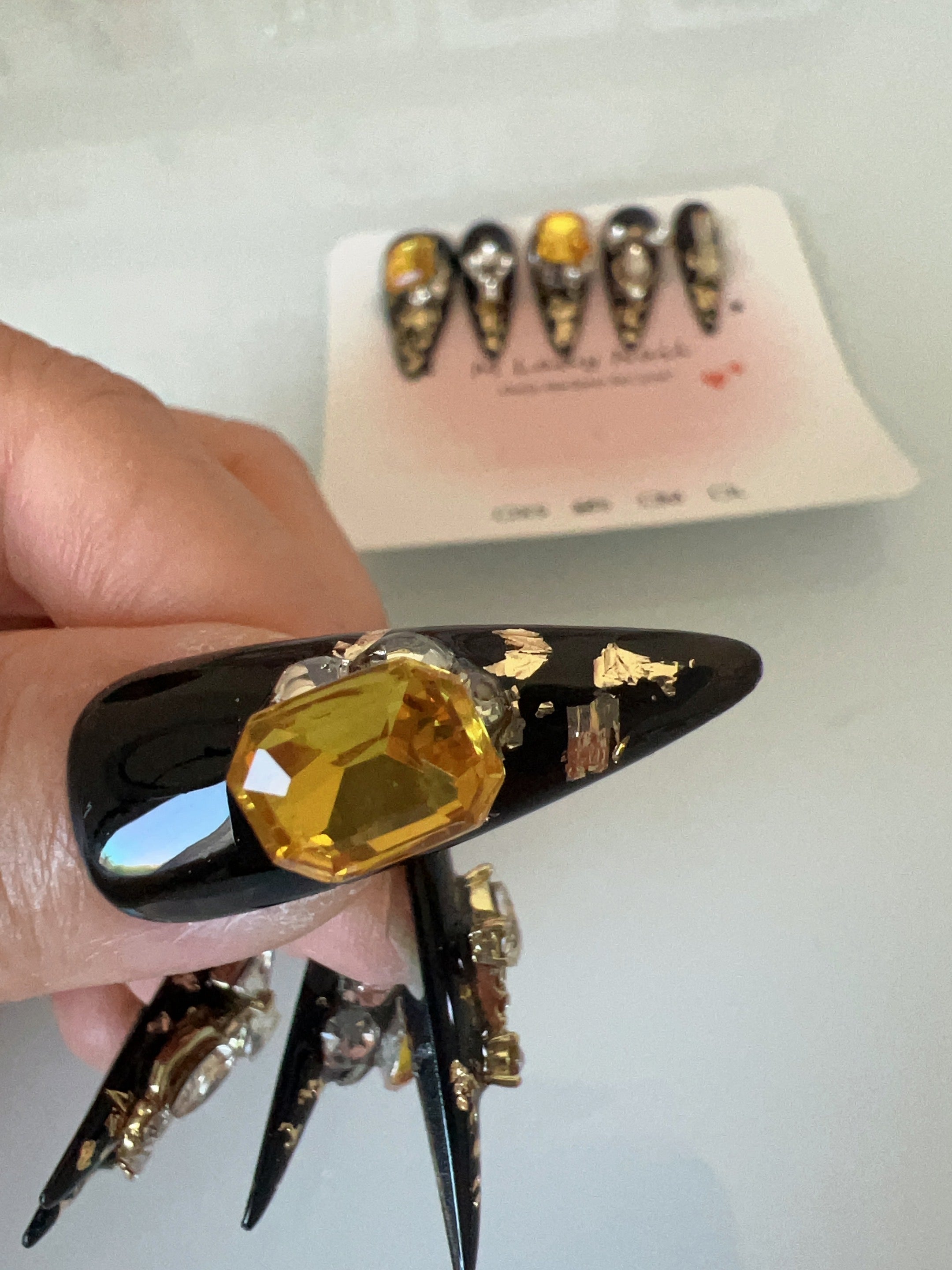Bold Black Topaz Press On Nails