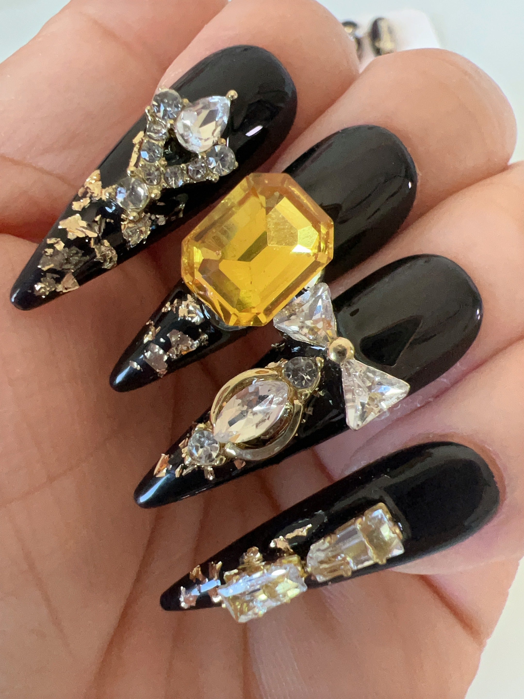 Bold Black Topaz Press On Nails