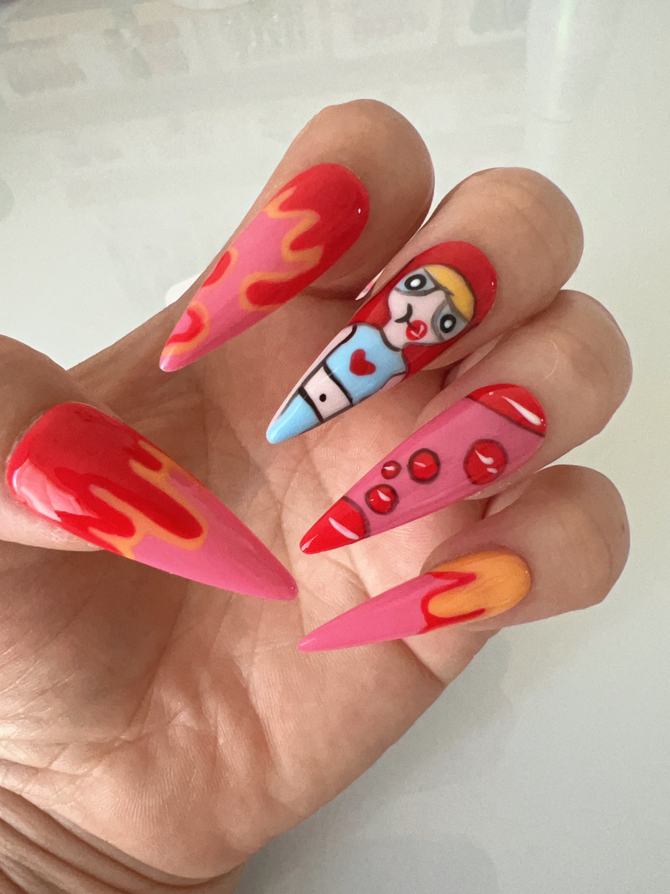 Bold Pop Art Flames Press On Nail