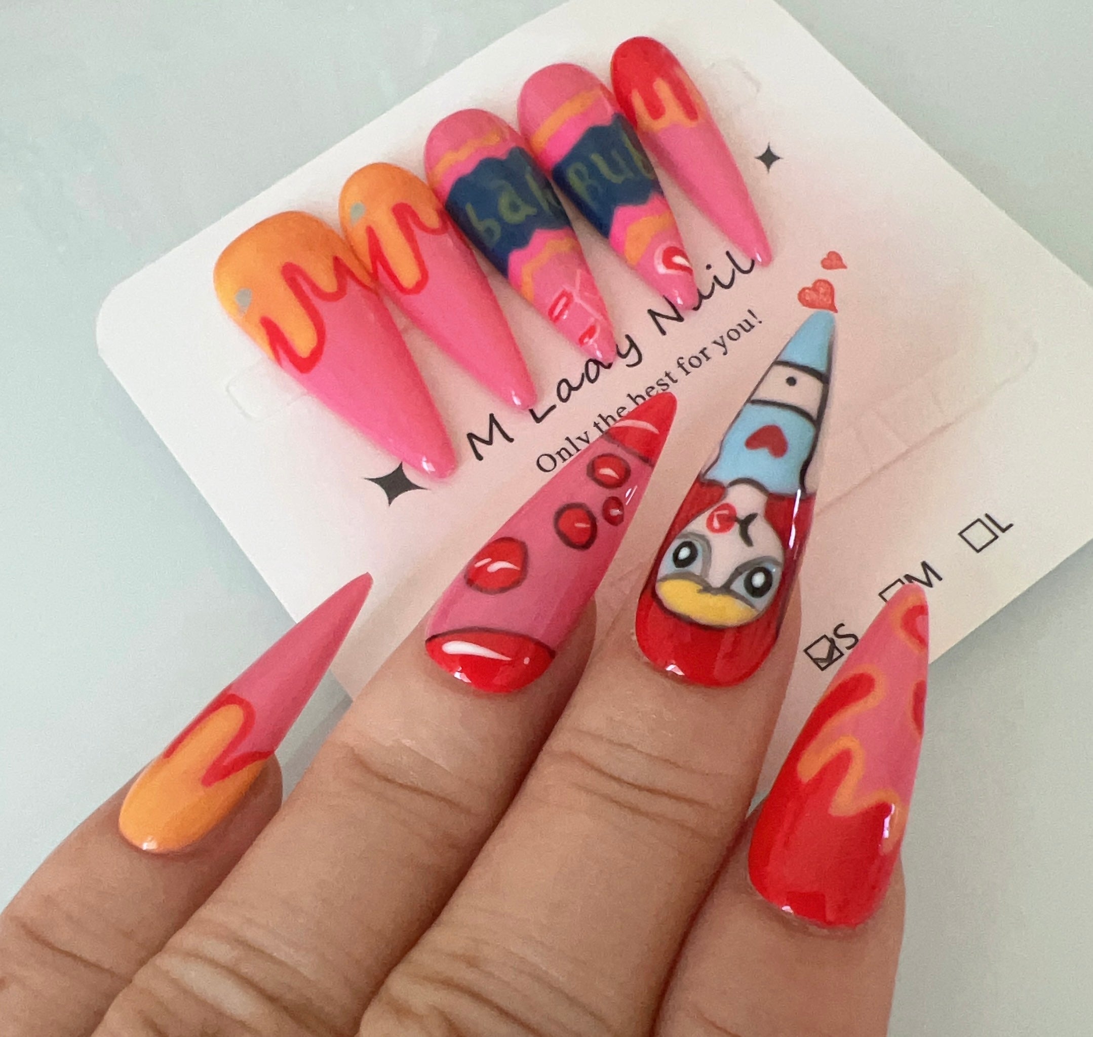 Bold Pop Art Flames Press On Nail