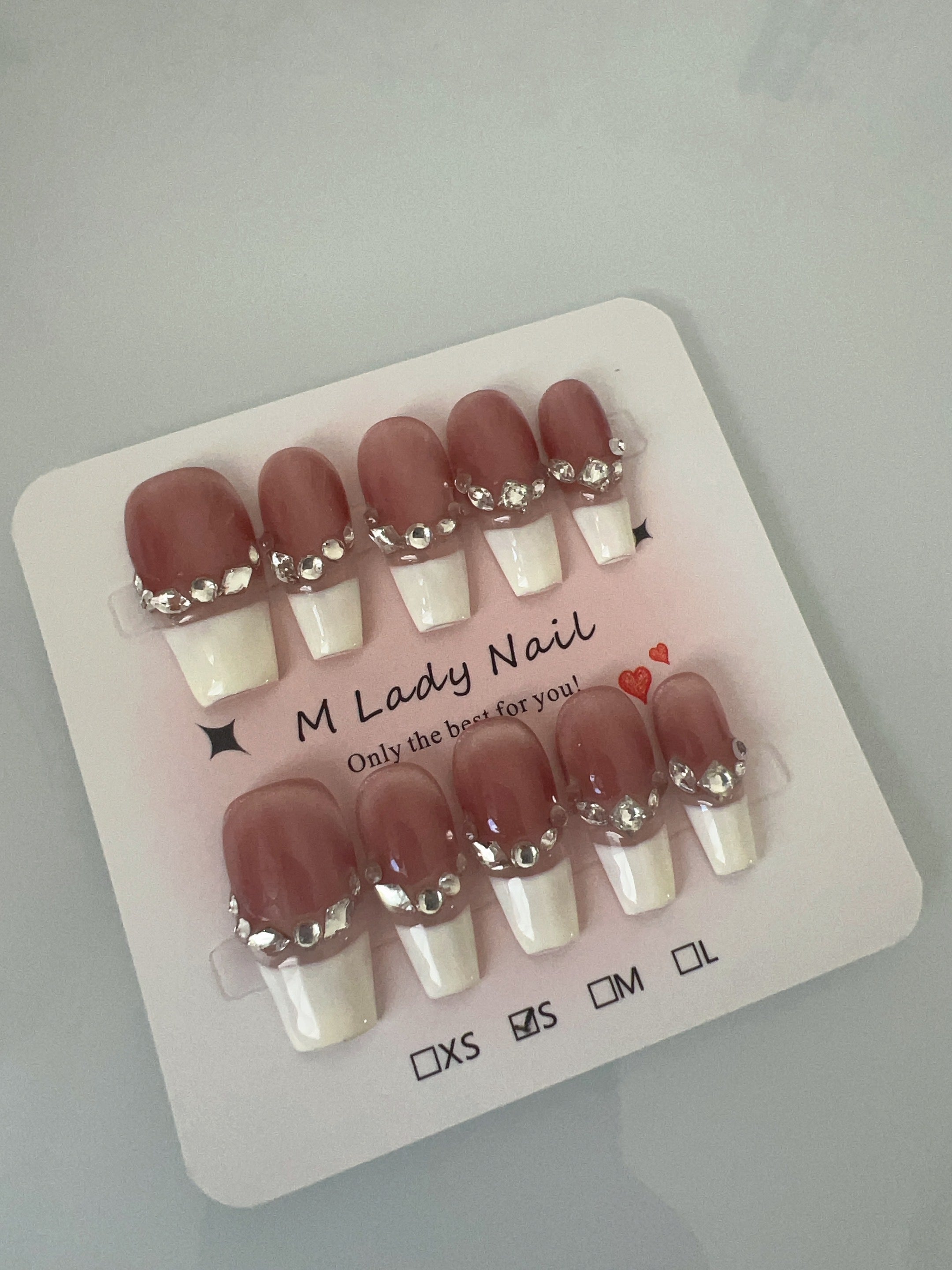 Rhinestone French Press On Nails