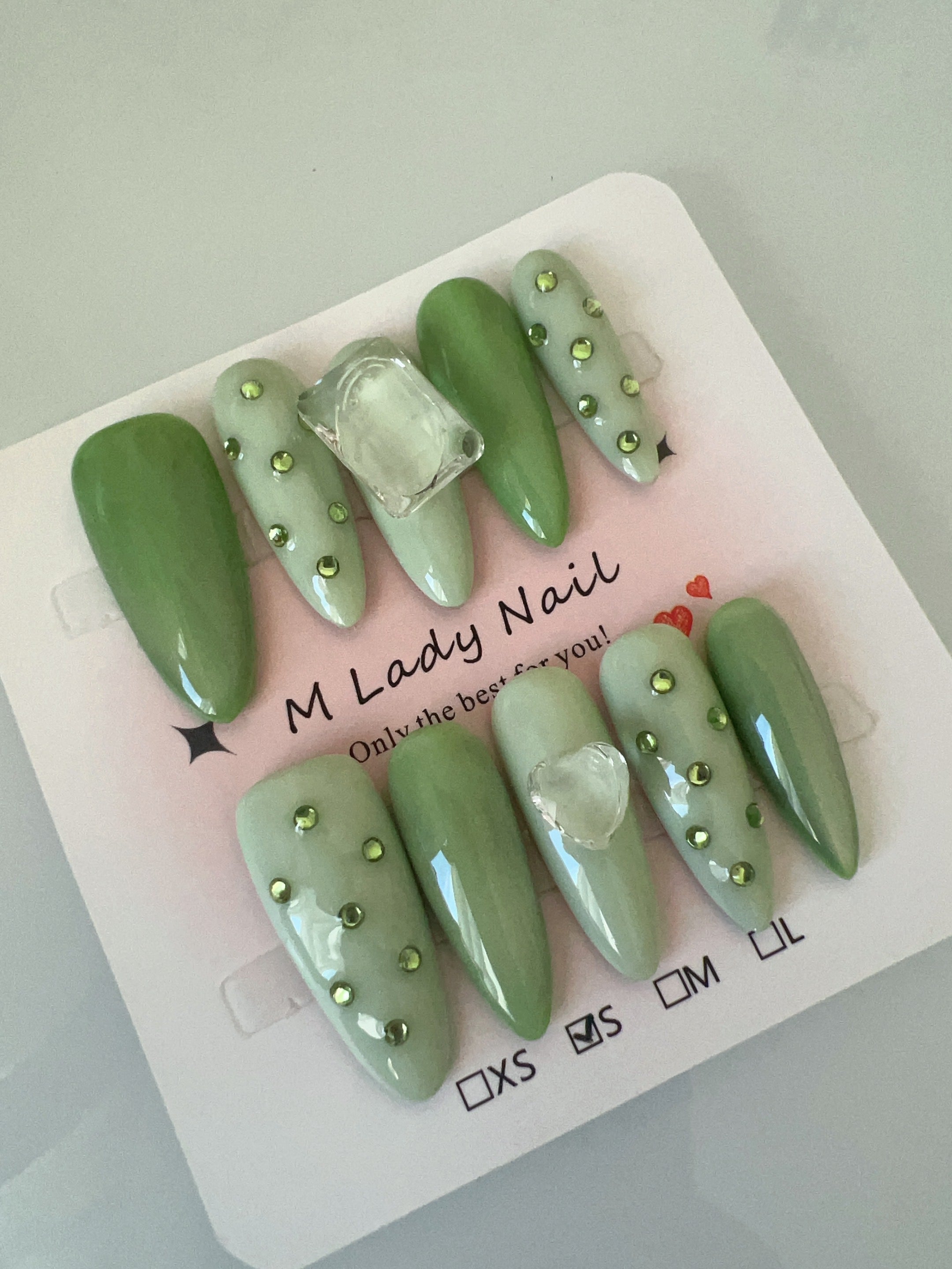 Mint Rhinestone Press On Nail