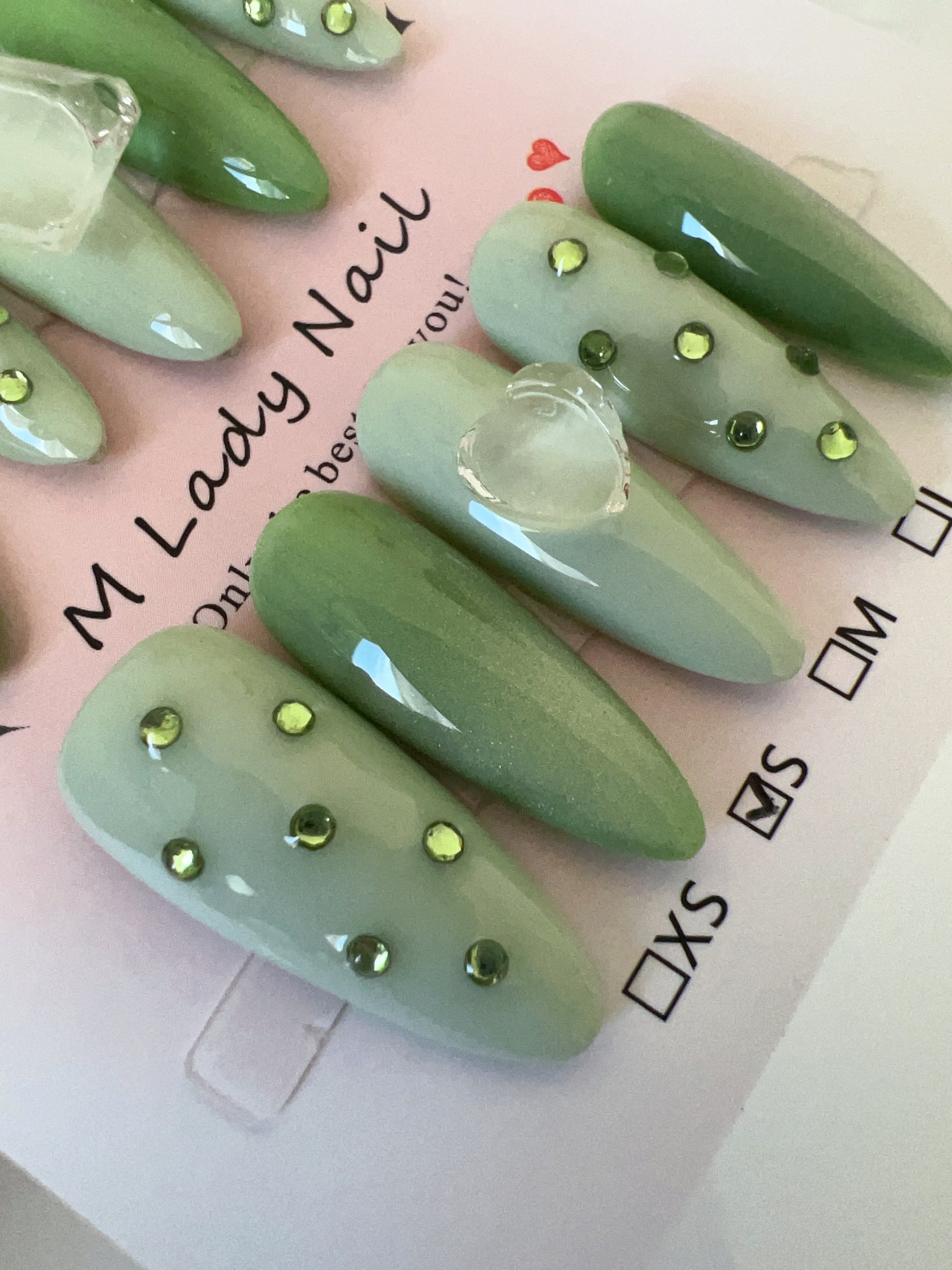Mint Rhinestone Press On Nail