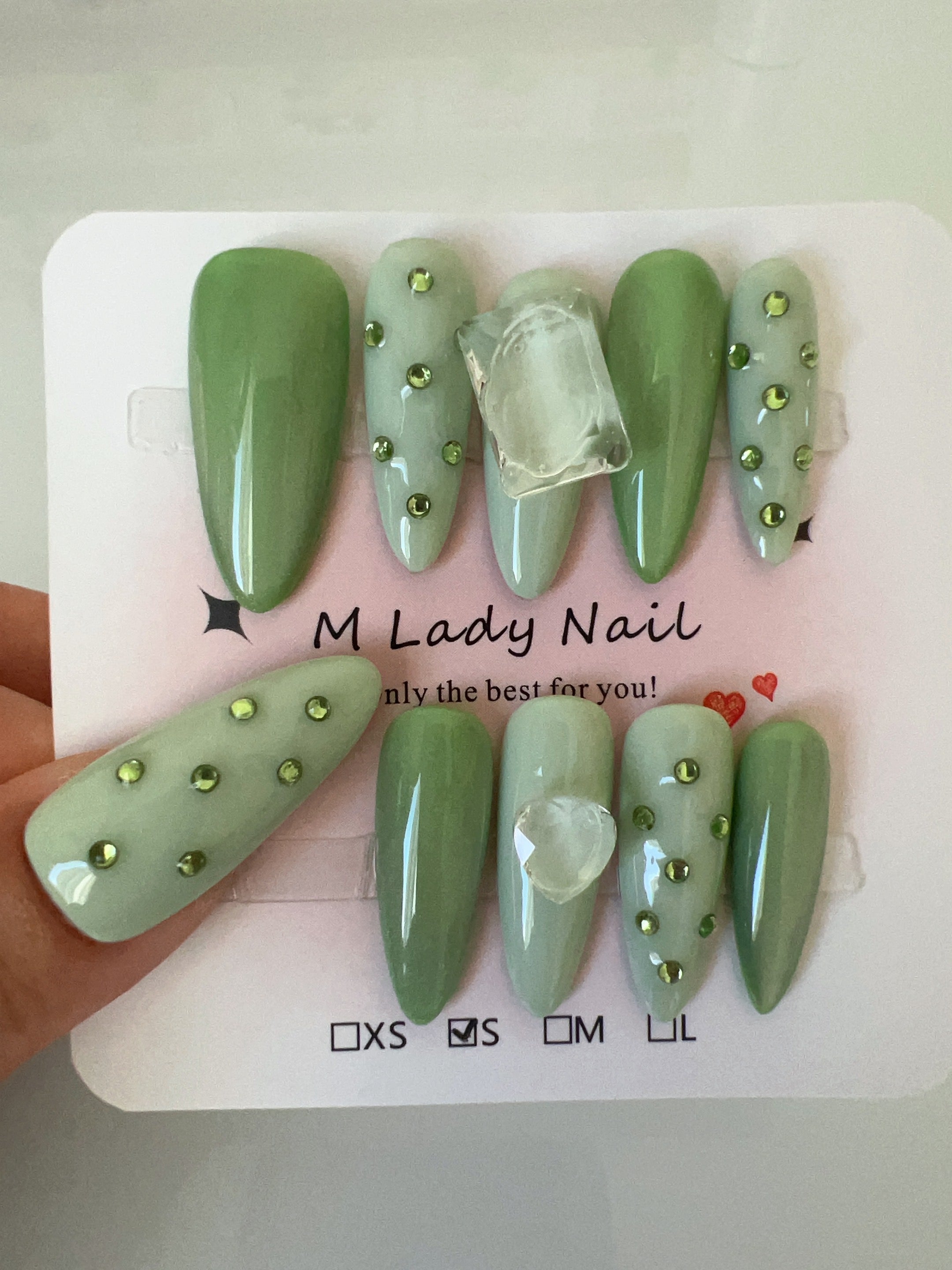 Mint Rhinestone Press On Nail