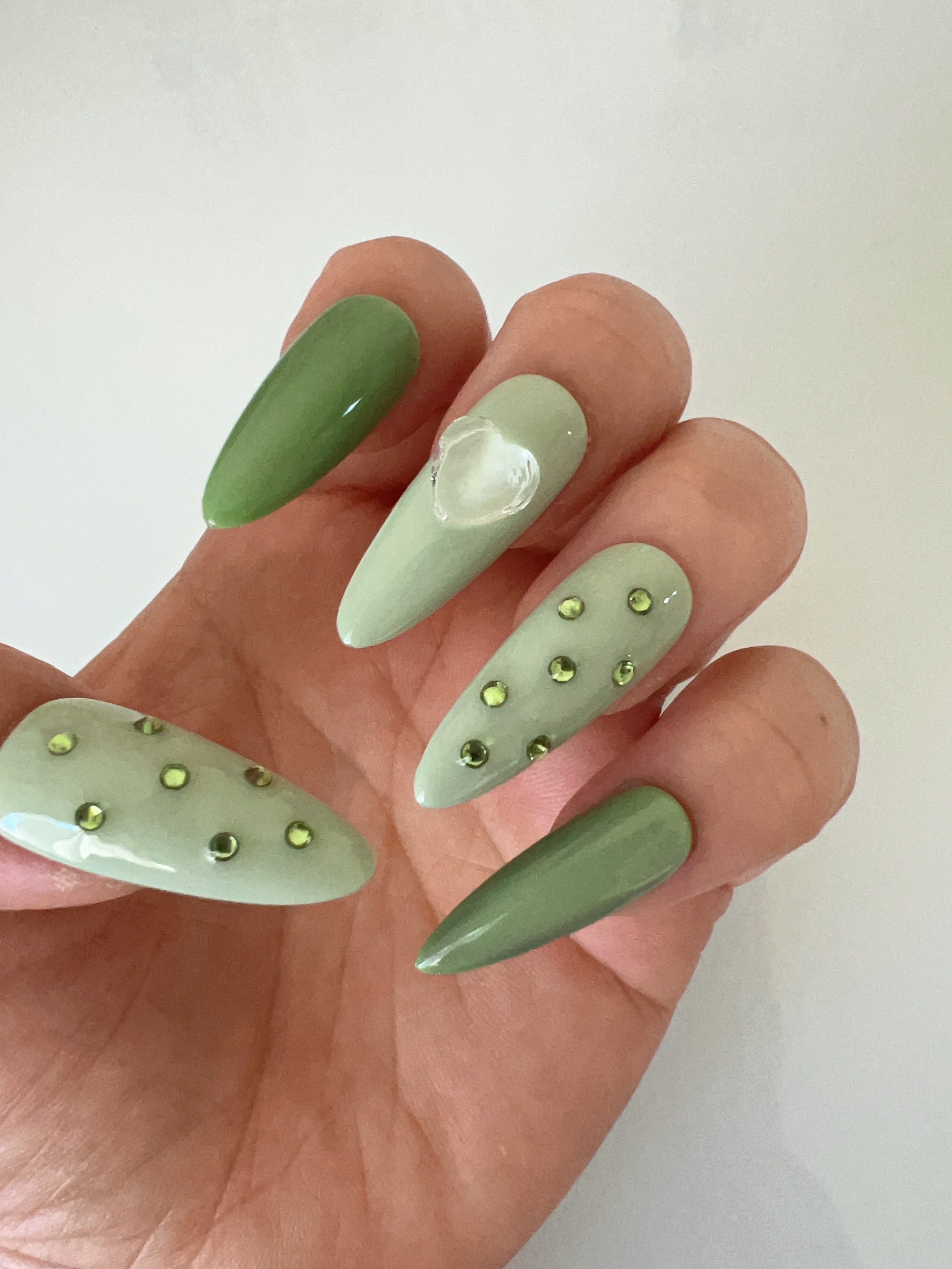 Mint Rhinestone Press On Nail