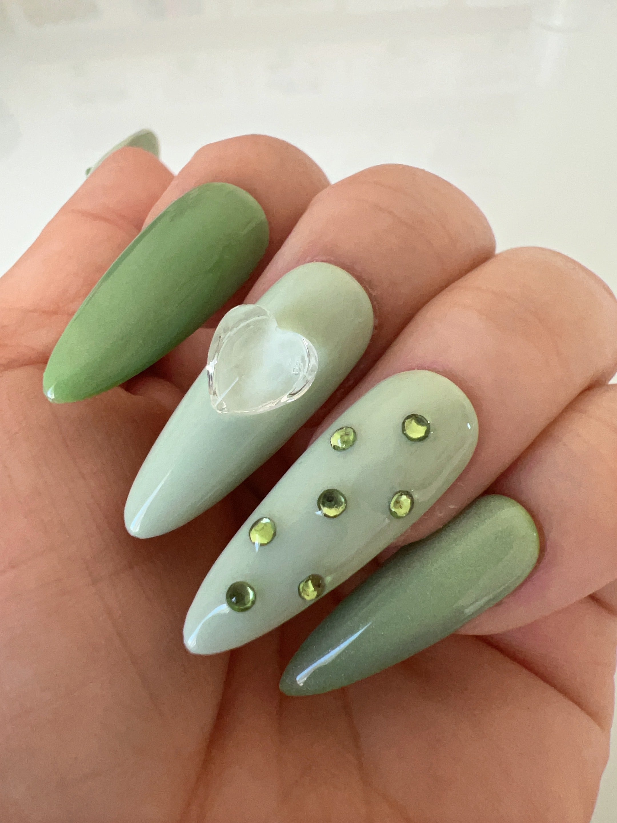 Mint Rhinestone Press On Nail