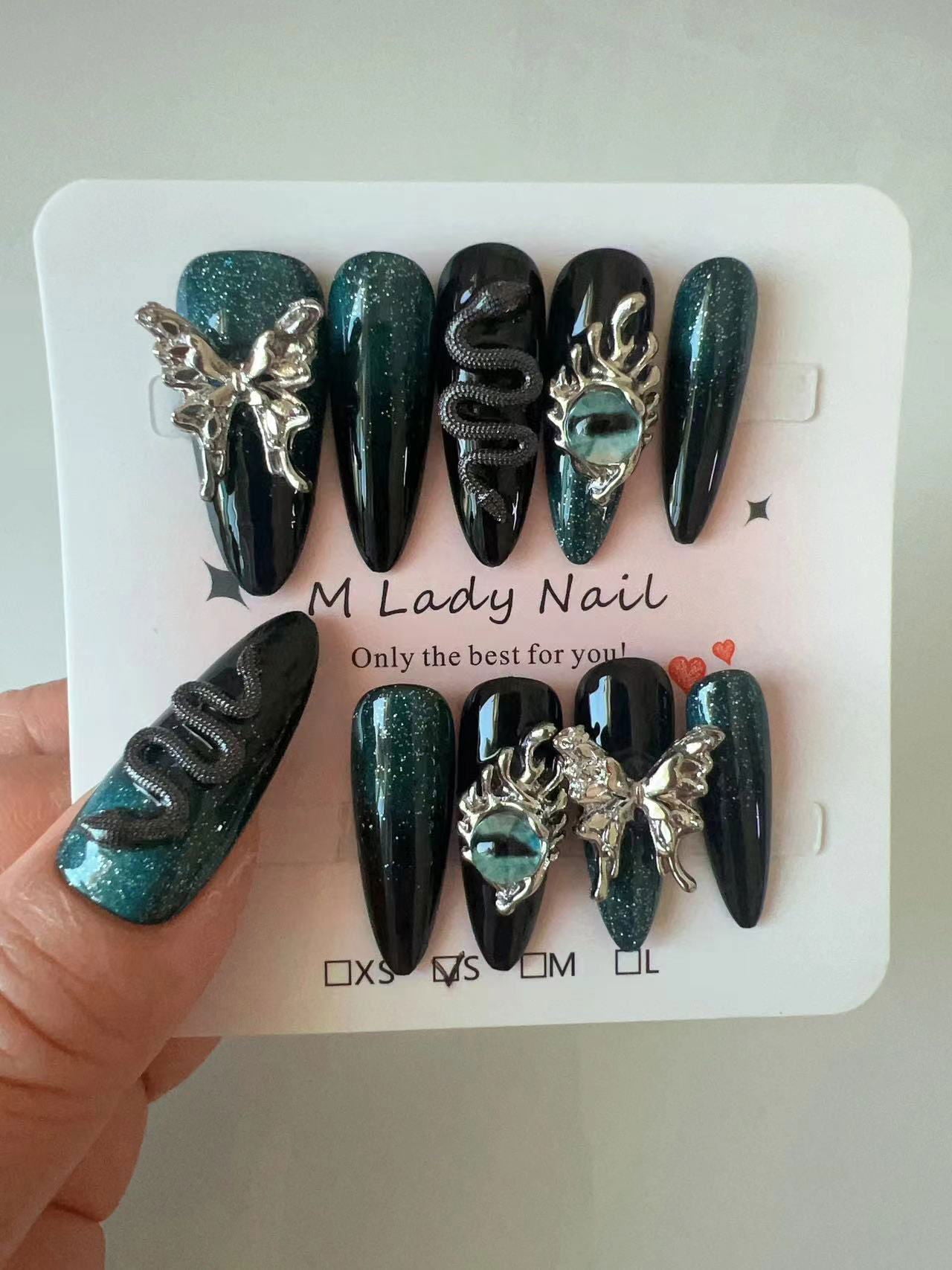 Evil eye nail (press on nail, handmade ,almond nail , cool nail, 10pc, salon quality, Halloween nail, reusable , easy to apply, Nail Art, Nail Care) - M LADY -  - 