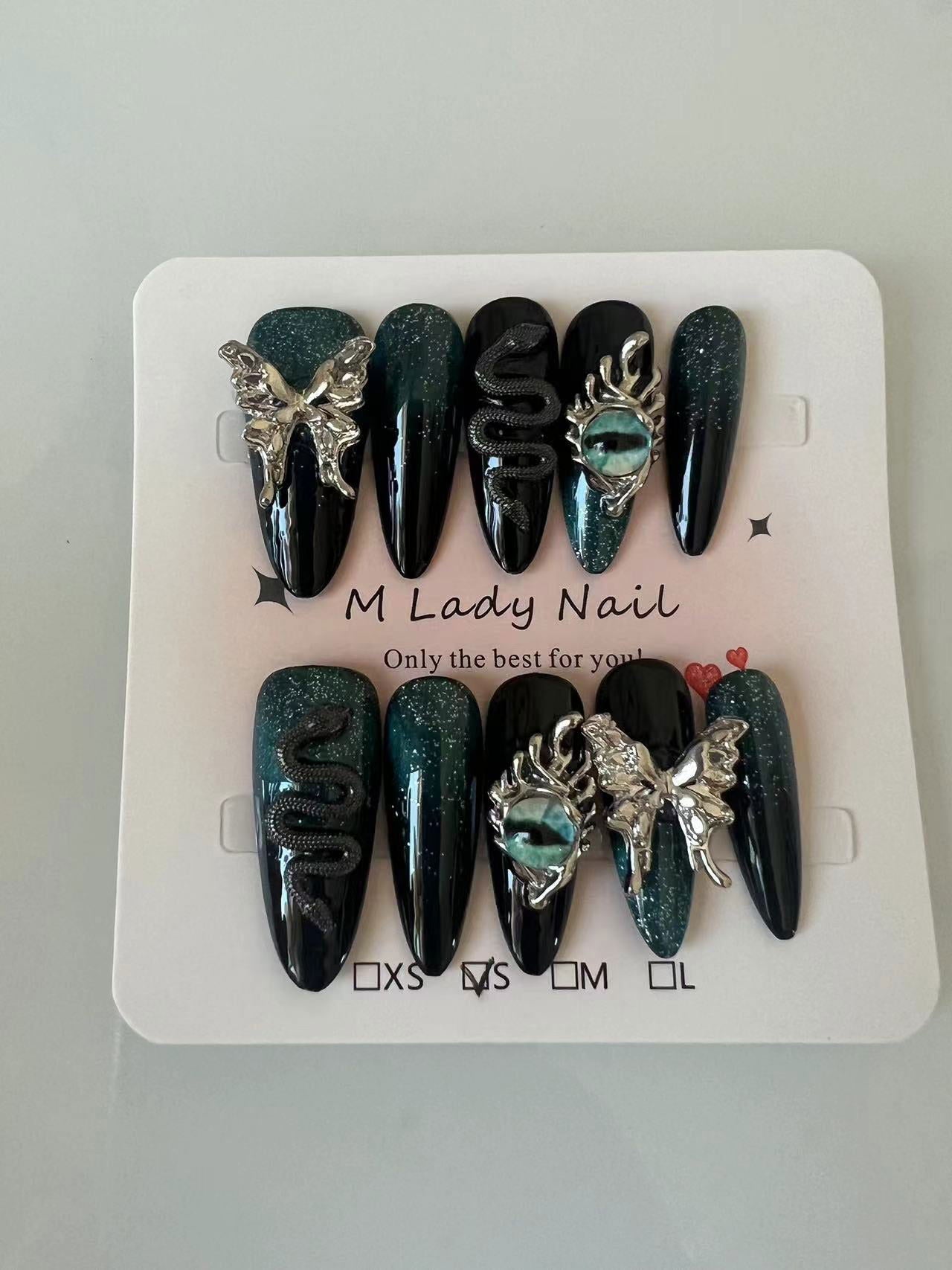 Evil eye nail (press on nail, handmade ,almond nail , cool nail, 10pc, salon quality, Halloween nail, reusable , easy to apply, Nail Art, Nail Care) - M LADY -  - 