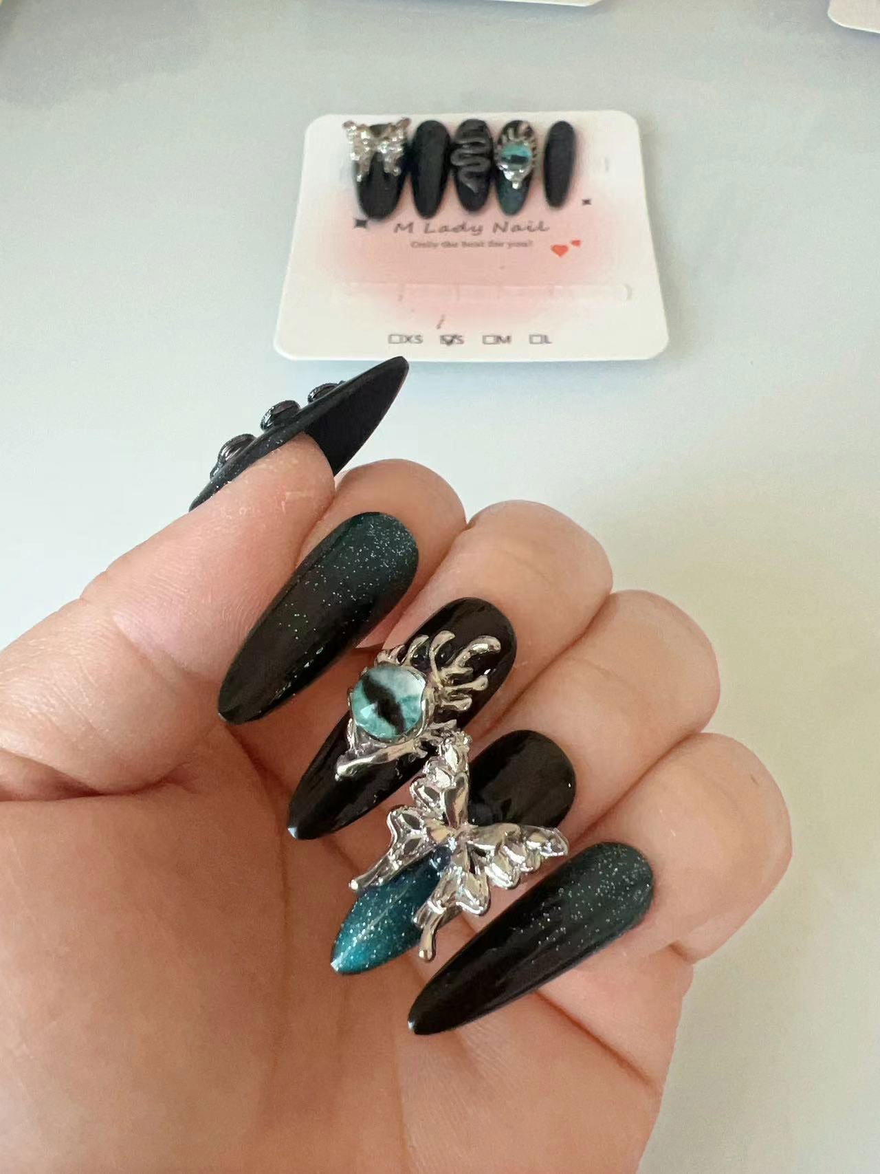 Evil eye nail (press on nail, handmade ,almond nail , cool nail, 10pc, salon quality, Halloween nail, reusable , easy to apply, Nail Art, Nail Care) - M LADY -  - 
