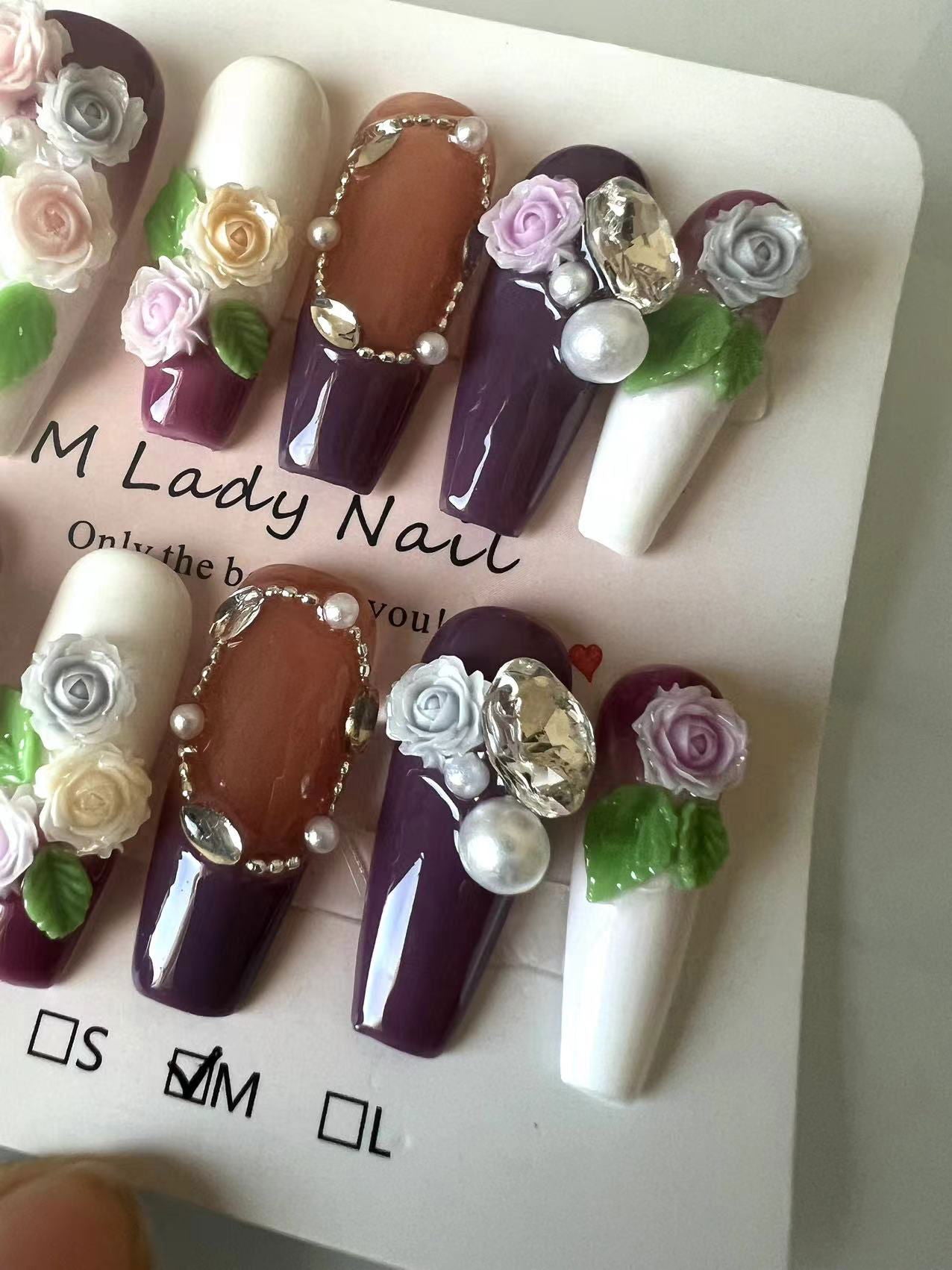 Flower world nail ( press on nail, long nails, handmade nail , 10pc,  Nail Art, Nail Care) - M LADY -  - 