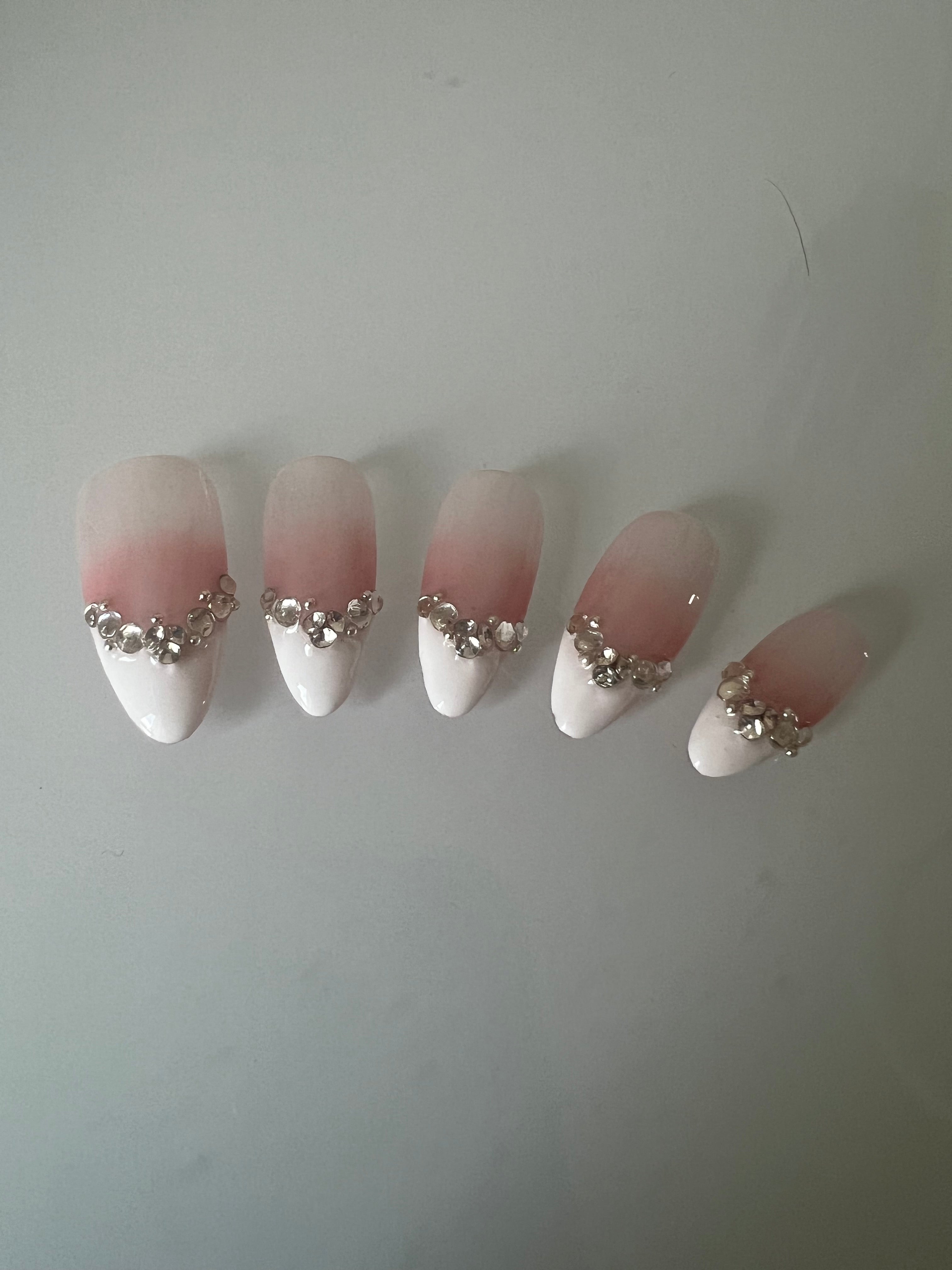 Rhinestone French Elegance Press On Nails