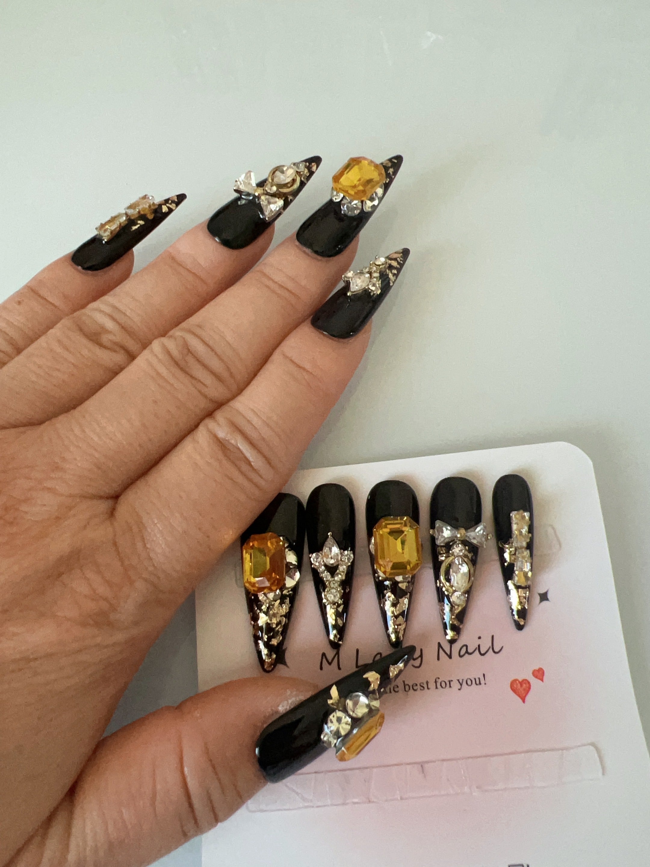 Bold Black Topaz Press On Nails