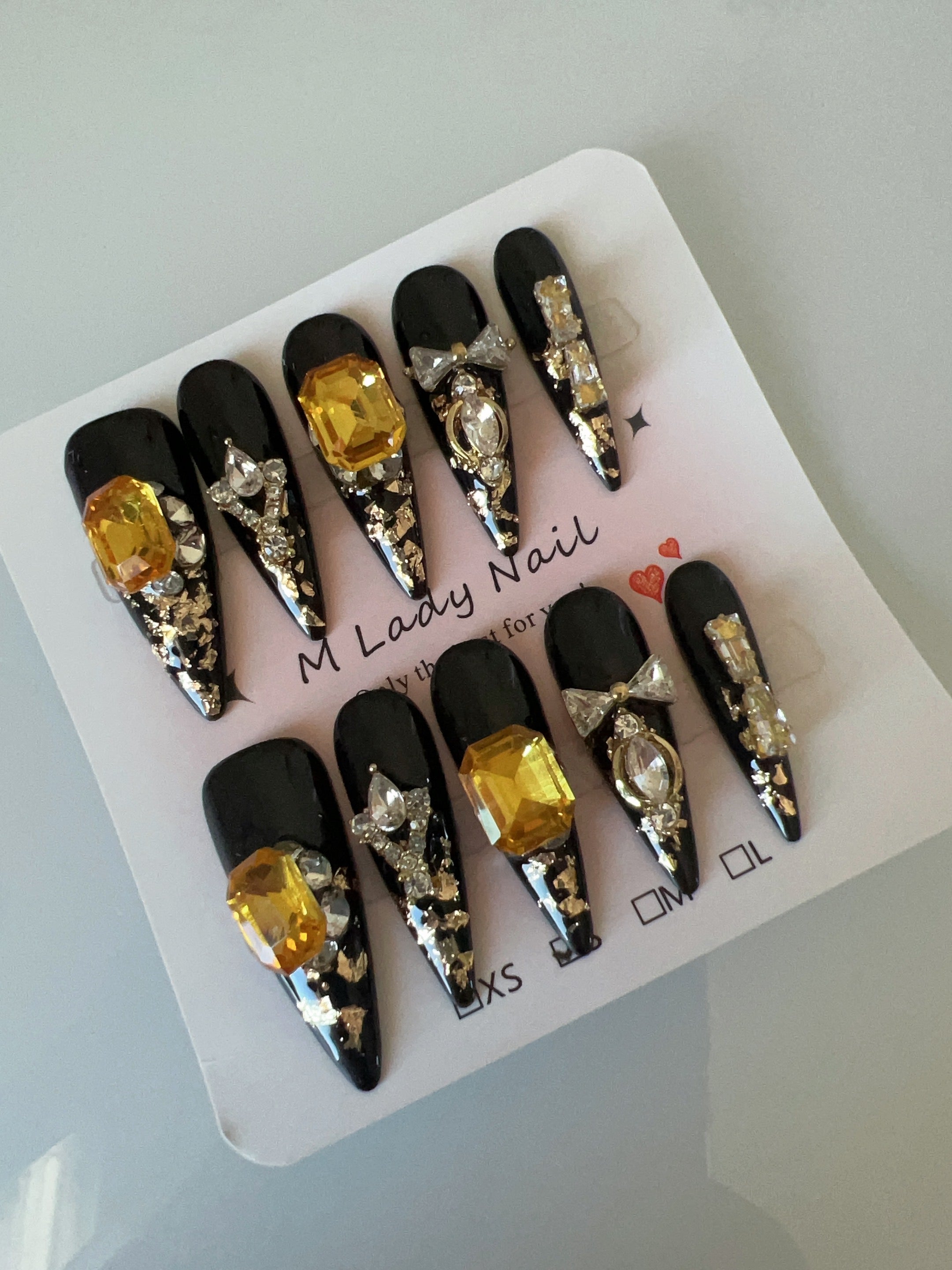 Bold Black Topaz Press On Nails