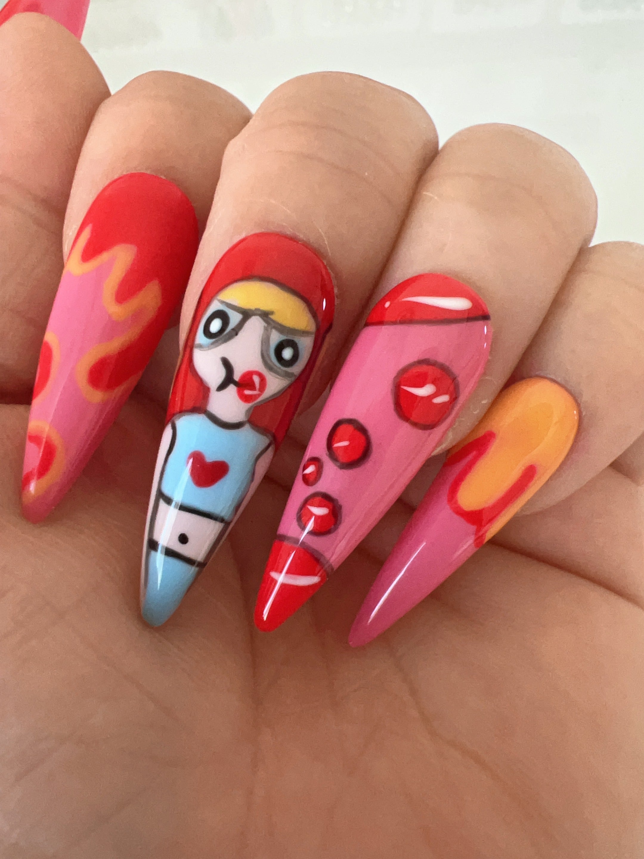 Bold Pop Art Flames Press On Nail