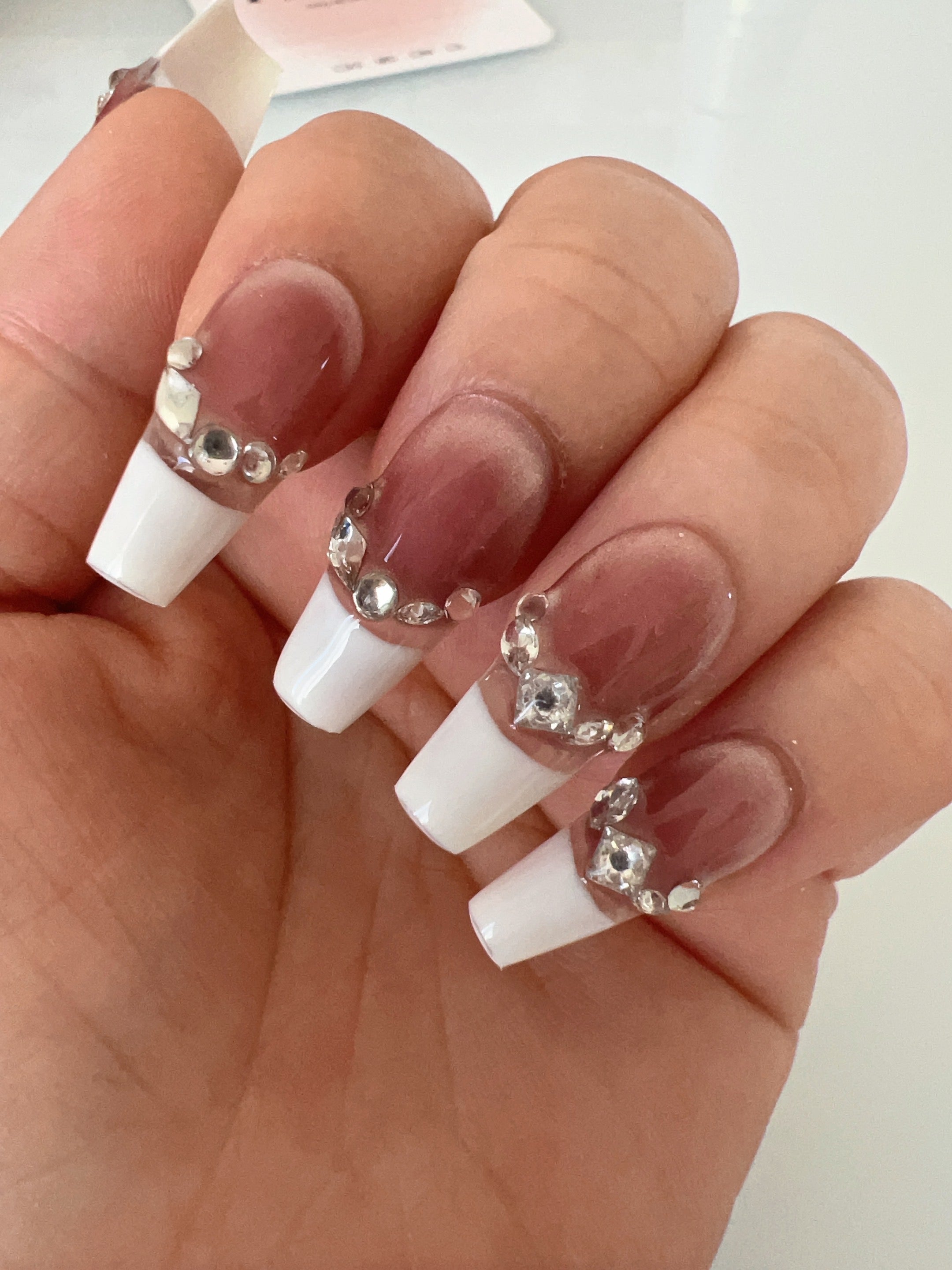 Rhinestone French Press On Nails