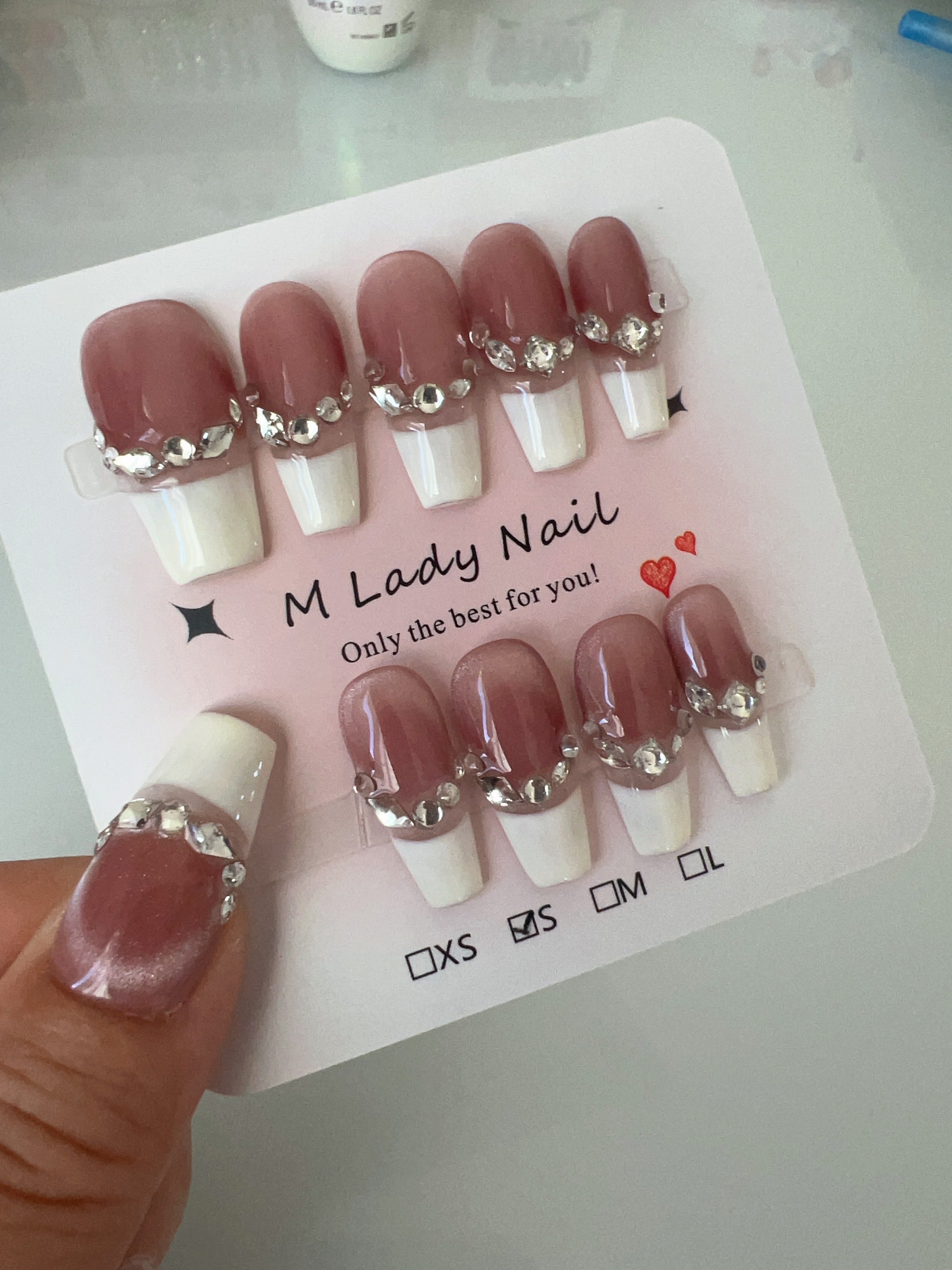 Rhinestone French Press On Nails