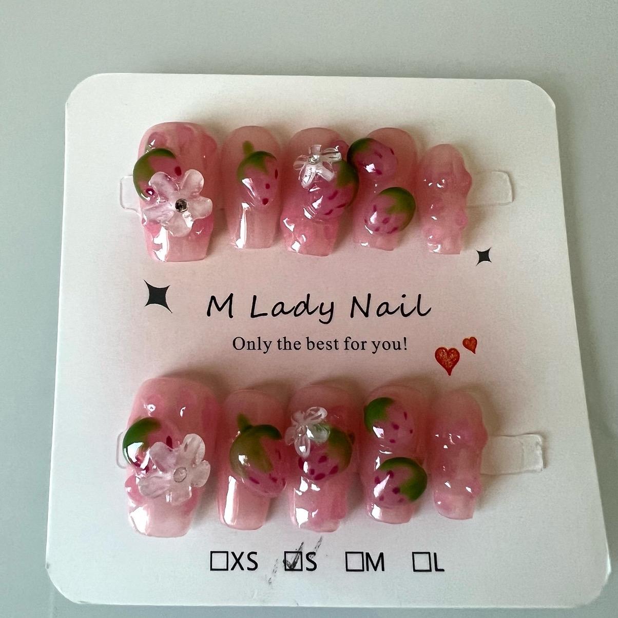 Strawberry Blossom Press On Nails